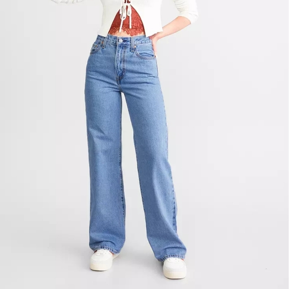 Levi's Ribcage Premium Wide Leg Blue Jeans - Picture 5 of 16